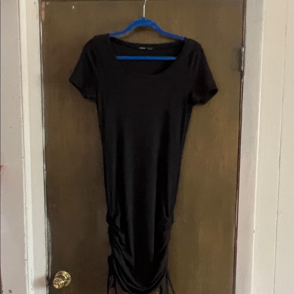 SHEIN Black Ribbed Dress with Ruching Medium